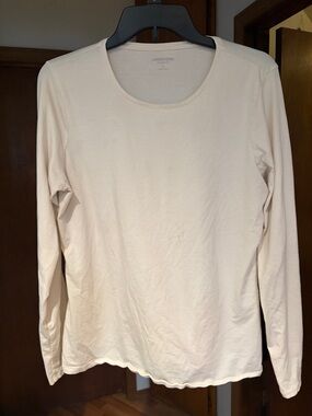 Lands' End Long-Sleeve Crewneck Top - Light Cream